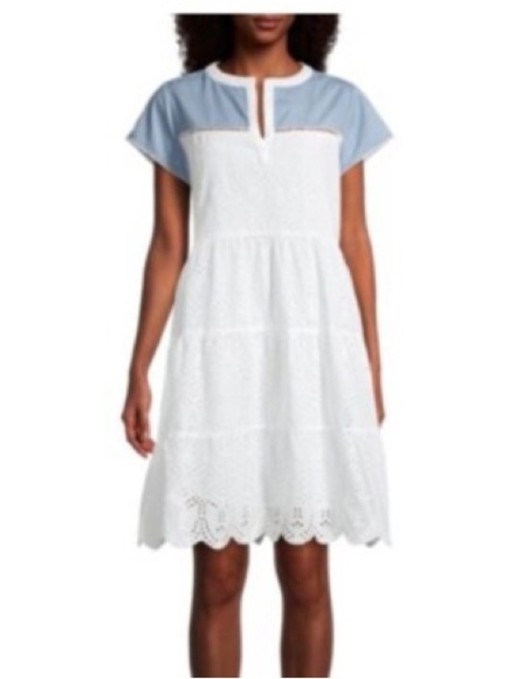 Roller Rabbit Pamela Aster Eyelet Shift Dress S Blue Chambray Cap Sleeve